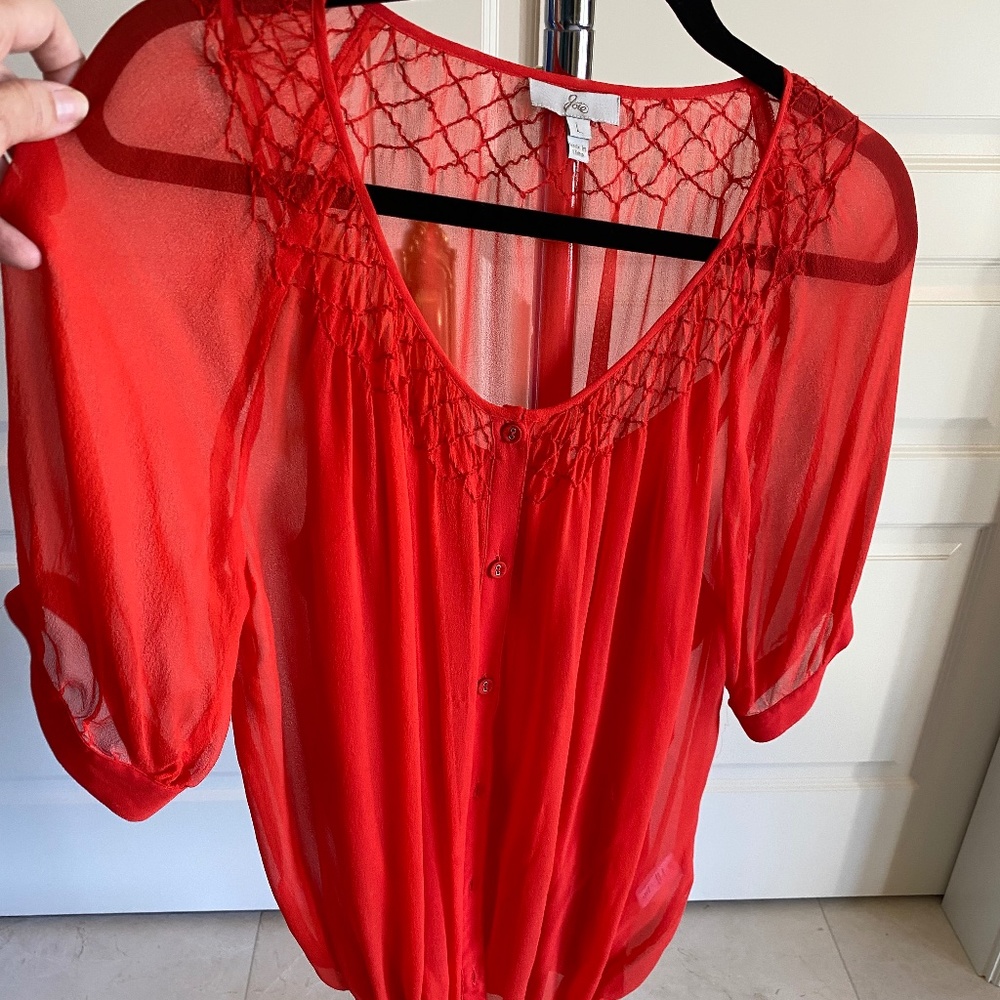 Joie 100% Silk Blouse and matching tank, bright apricot, Size Large